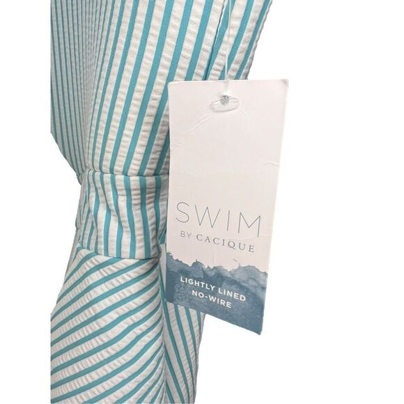 Swim by Cacique Women’s 14 Tankini Swim Top Seersucker Stripe Green Ruffle NEW - Picture 4 of 8